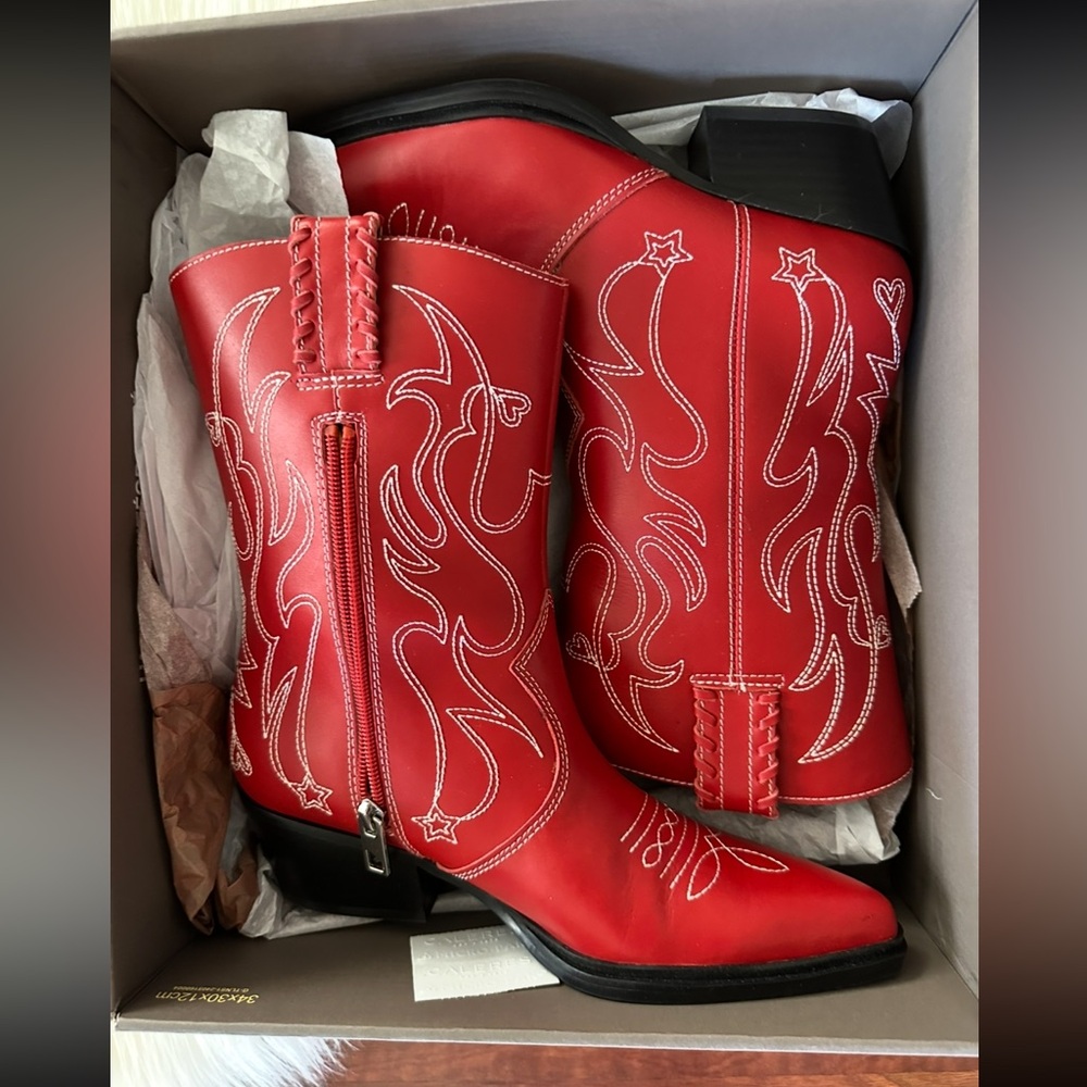 Genuine Leather Red Western Cowboy Boots